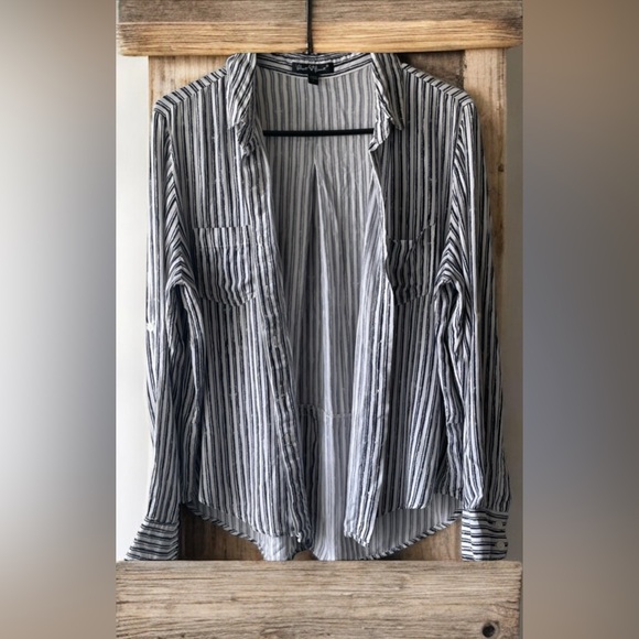 Velvet Heart Tops - Velvet Heart Black and White Striped Button Down Shirt